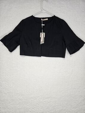 Florieza Black Open Cropped Cardigan Ruffle Sleeve Made In Italy Women's Medium